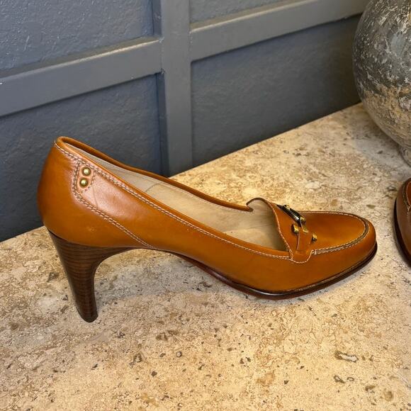 Joan & David Circa Brown CJ Gallagher Leather Buckle Stacked Heel Shoe 9 1/2 M - Picture 4 of 6